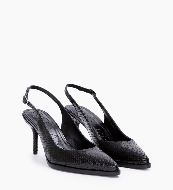Sling-back pump with stiletto heel - Jamie 70 - Python-print leather - Black